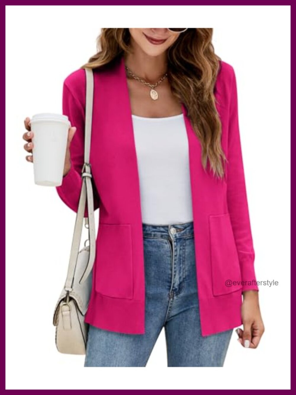 Women's Open Front Knit Cardigan Long Sleeve V-Neck Sweater with Pockets